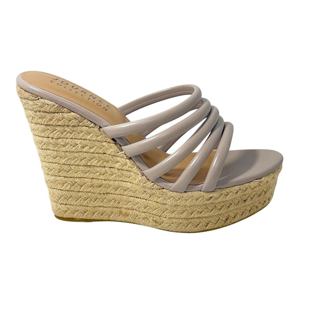 Journee Collection Cynthie Taupe Women's Wedge Open Toe Slip On sandals SZ/11 - Picture 4 of 10